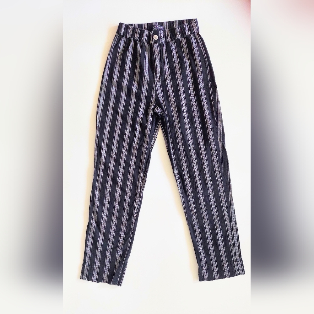 Brandy Melville Tilden Pants One Size Black Grey Striped Elastic Button Waist OS